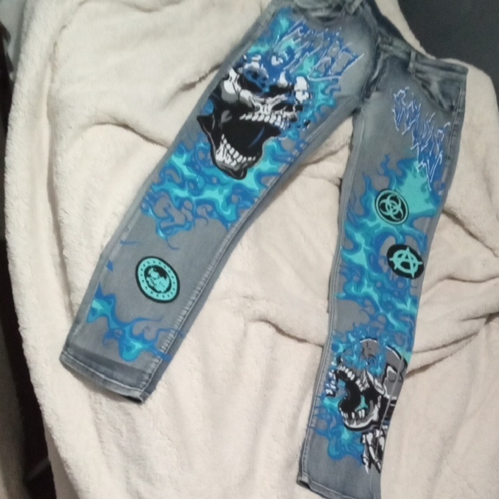 Men's Slim Straight Jeans with Graphic Design